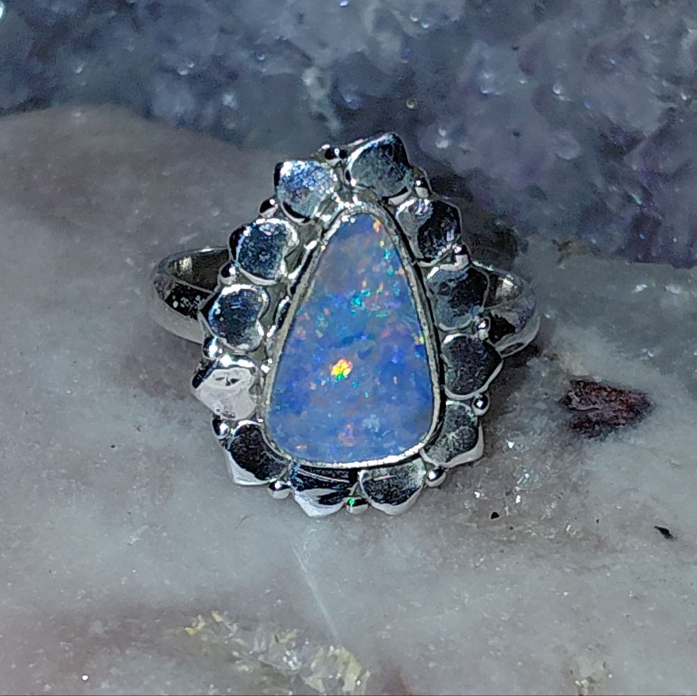 Australian Opal Silver Ring Size 6.25